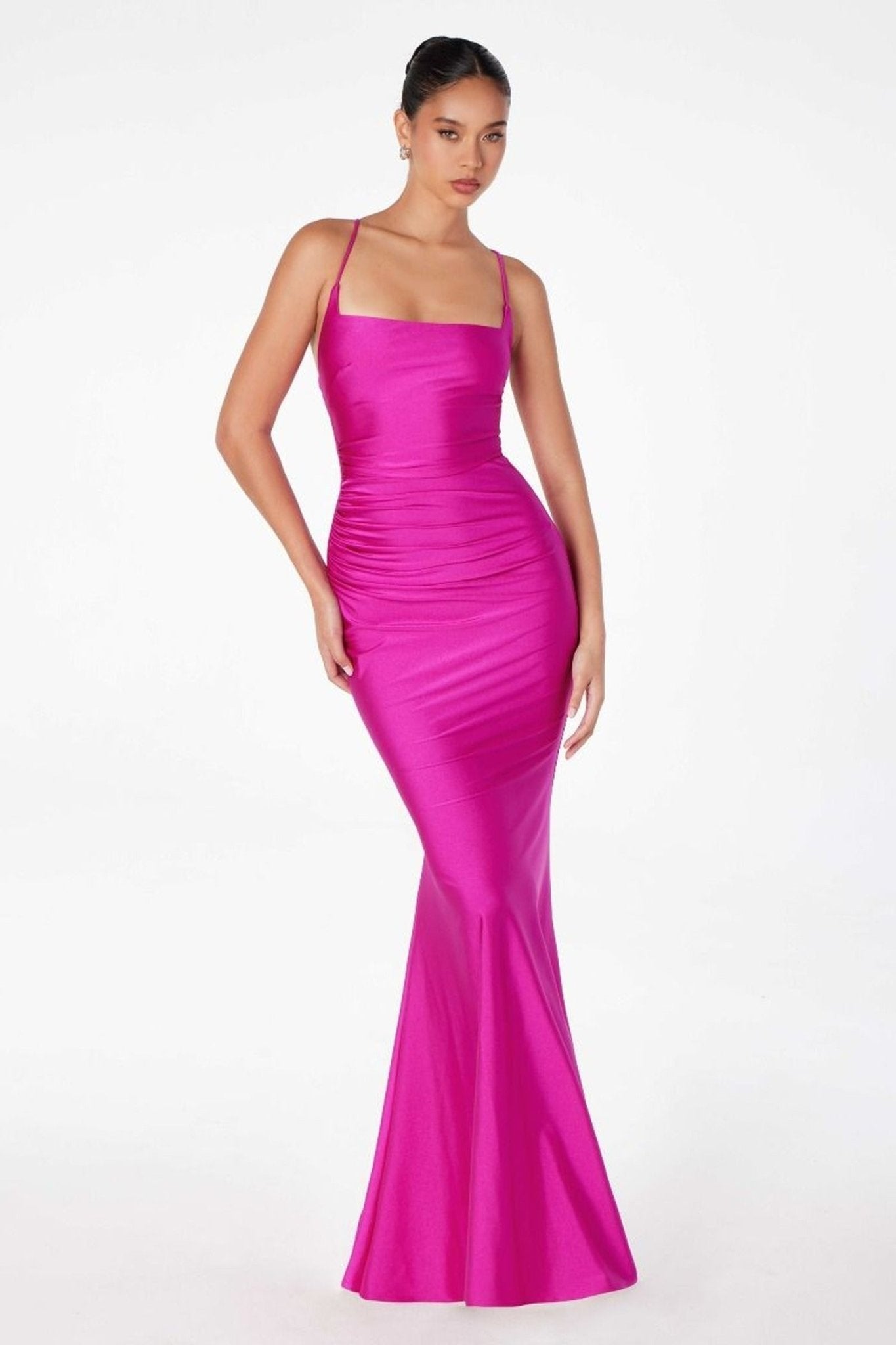 Ladivine T3001 - Lace-Up Back Sheath Formal Dress - Silhouette Dresses