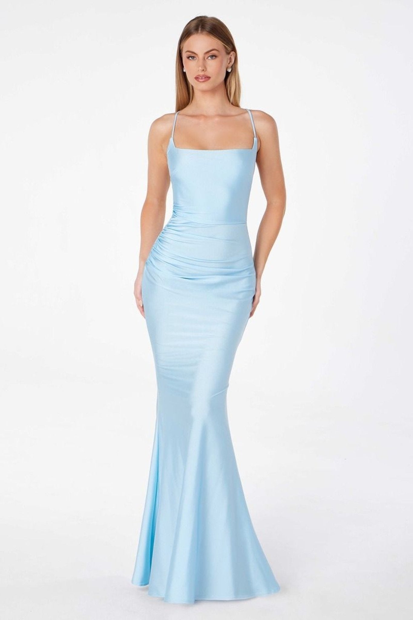 Ladivine T3001 - Lace-Up Back Sheath Formal Dress - Silhouette Dresses
