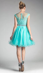 Ladivine UJ0012 - Illusion Shoulders Ruffled Hem Short Dress