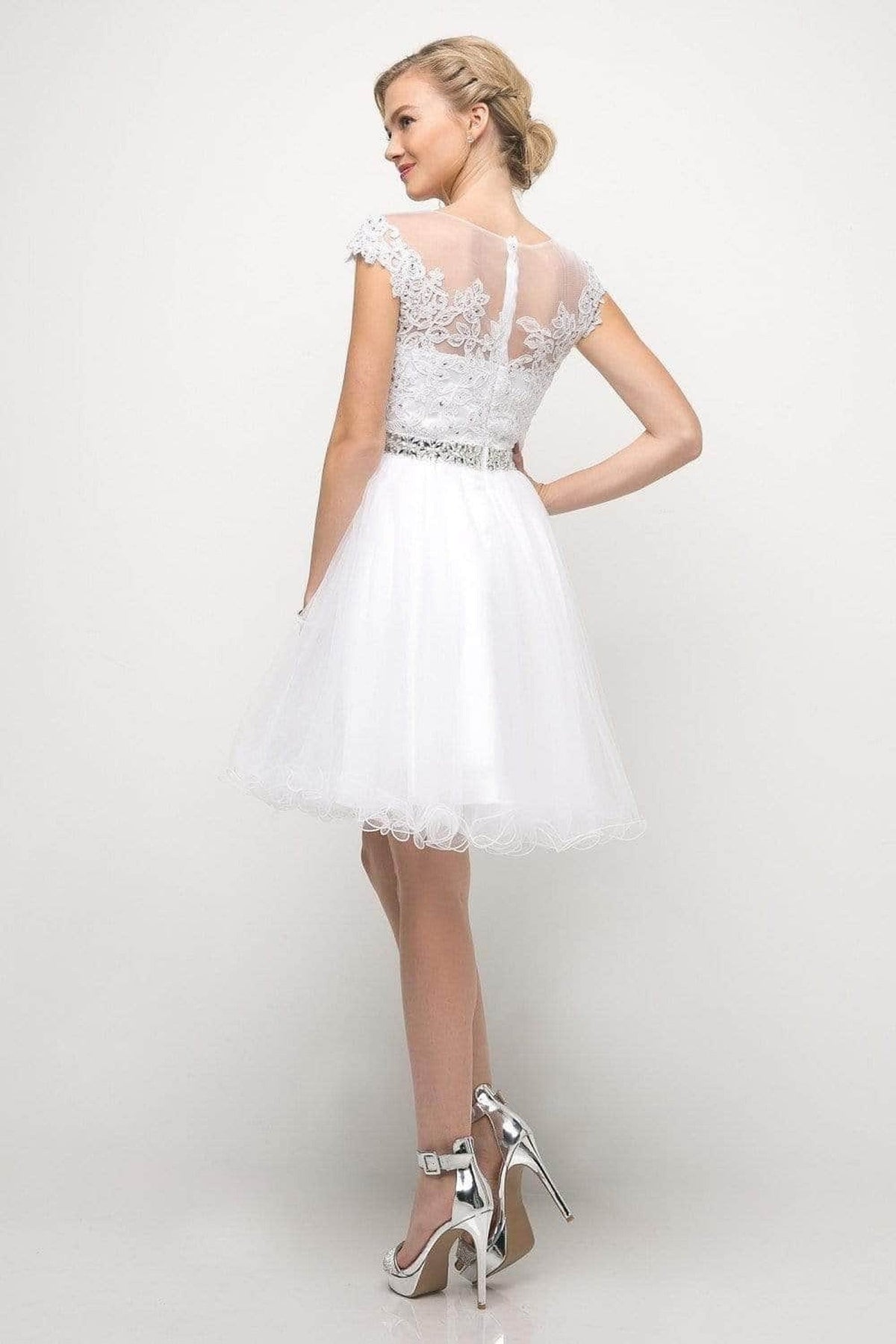 Ladivine UJ0012 - Illusion Shoulders Ruffled Hem Short Dress