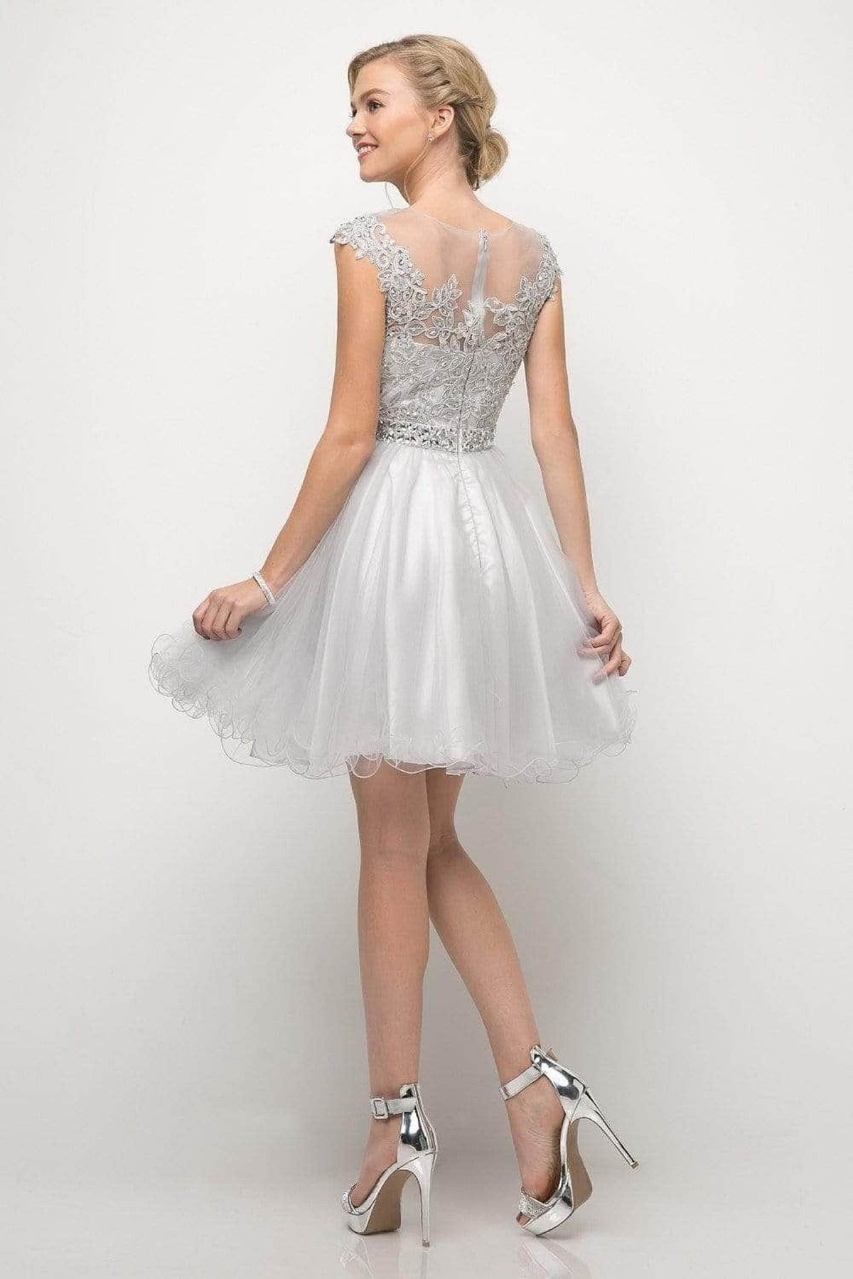 Ladivine UJ0012 - Illusion Shoulders Ruffled Hem Short Dress