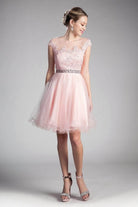 Ladivine UJ0012 - Illusion Shoulders Ruffled Hem Short Dress