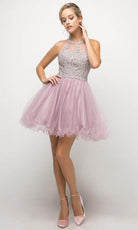 Ladivine UJ0119 - Lace Appliqued Strappy Back Short Dress