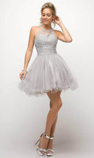 Ladivine UJ0119 - Lace Appliqued Strappy Back Short Dress
