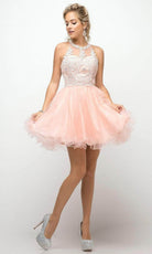 Ladivine UJ0119 - Lace Appliqued Strappy Back Short Dress