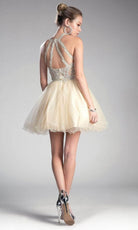 Ladivine UJ0119 - Lace Appliqued Strappy Back Short Dress