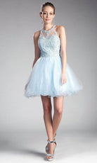 Ladivine UJ0119 - Lace Appliqued Strappy Back Short Dress