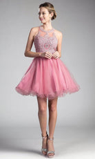 Ladivine UJ0119 - Lace Appliqued Strappy Back Short Dress