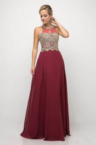 Ladivine UJ0120 - Illusion Jewel Tonal Appliqued Chiffon Gown