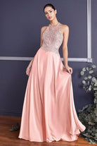 Ladivine UJ0120 - Illusion Jewel Tonal Appliqued Chiffon Gown