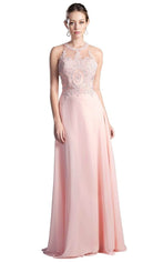 Ladivine UJ0120 - Illusion Jewel Tonal Appliqued Chiffon Gown