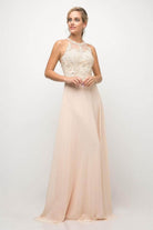 Ladivine UJ0120 - Illusion Jewel Tonal Appliqued Chiffon Gown