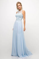 Ladivine UJ0120 - Illusion Jewel Tonal Appliqued Chiffon Gown