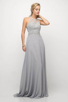 Ladivine UJ0120 - Illusion Jewel Tonal Appliqued Chiffon Gown