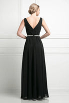 Ladivine W0014 - Pleated V-Neck Bodice A-Line Gown