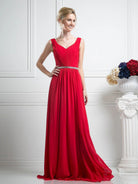 Ladivine W0014 - Pleated V-Neck Bodice A-Line Gown