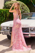 Ladivine Y038 - Illusion Plunging Neck Prom Gown