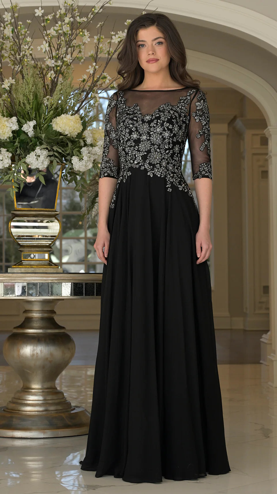Marsoni by Colors - M157 Scoop Neckline A-Line Dress - designer mother of the bride dress at Silhouette Dresses