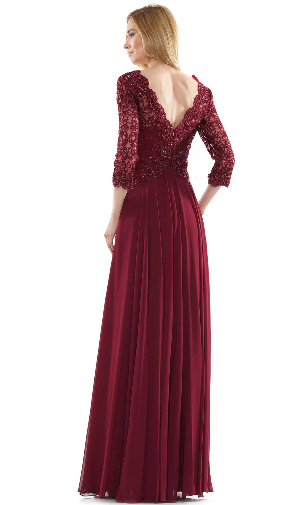 Marsoni by Colors - M225 Quarter Sleeve Scalloped Lace Gown - view 6