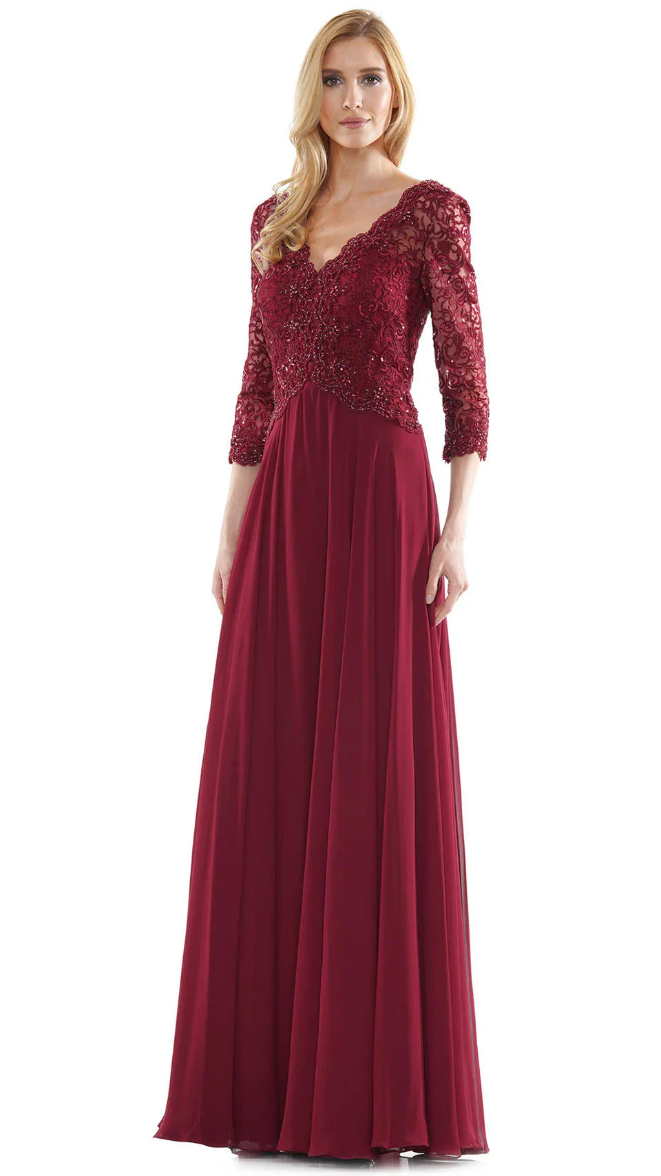 Marsoni by Colors - M225 Quarter Sleeve Scalloped Lace Gown - view 5