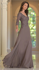 Marsoni by Colors - M237 V-Neck Beaded Lace Applique Chiffon Dress - view 6