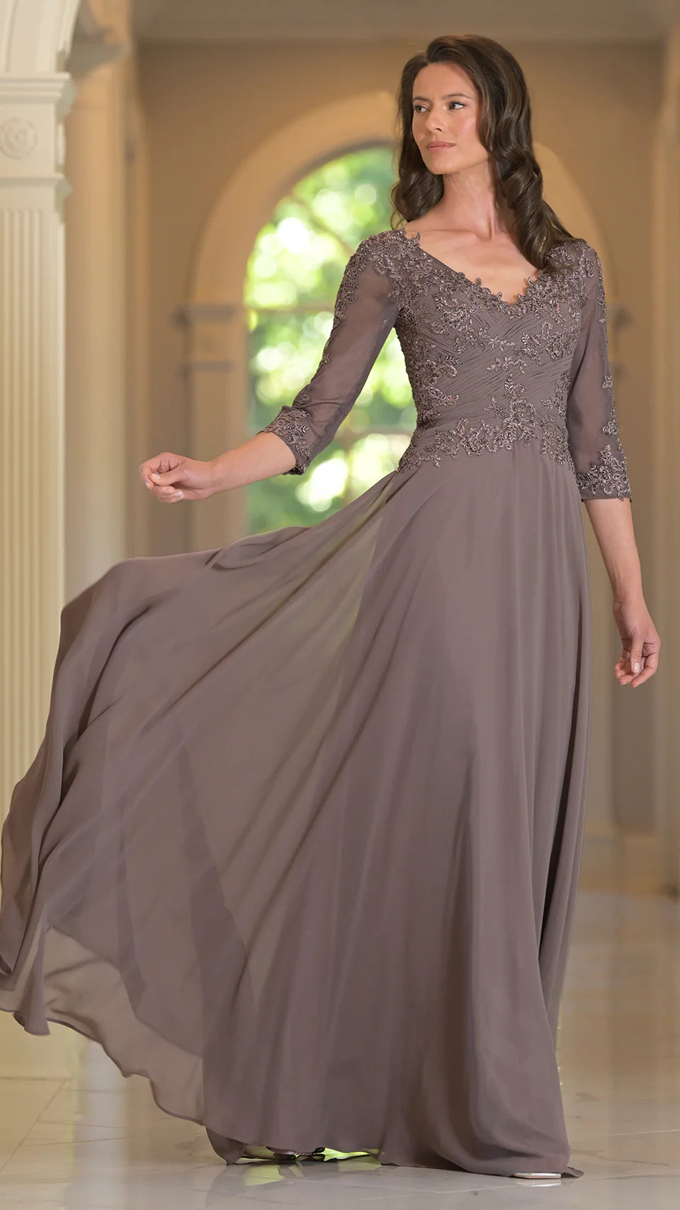 Marsoni by Colors - M237 V-Neck Beaded Lace Applique Chiffon Dress - view 10