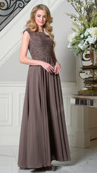 Marsoni by Colors - M238 Beaded Applique A Line Chiffon Dress - Silhouette Dresses
