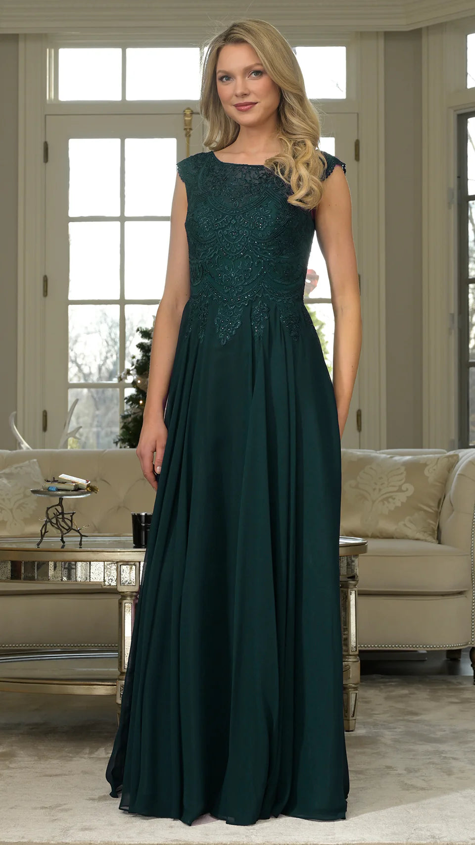 Marsoni by Colors - M238 Beaded Applique A Line Chiffon Dress - Silhouette Dresses