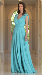 Marsoni by Colors - M251 Gathered V Neck Off Shoulder A-Line Gown - Silhouette Dresses