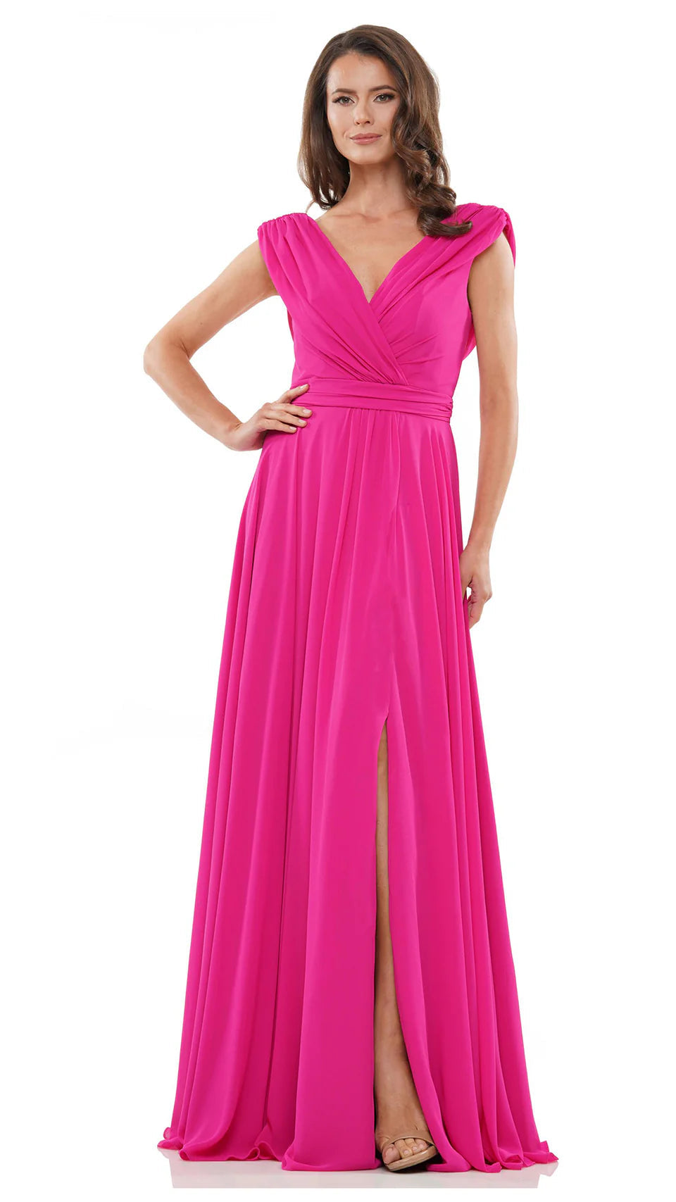Marsoni by Colors - M251 Gathered V Neck Off Shoulder A-Line Gown - Silhouette Dresses
