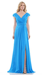 Marsoni by Colors - M251 Gathered V Neck Off Shoulder A-Line Gown - Silhouette Dresses