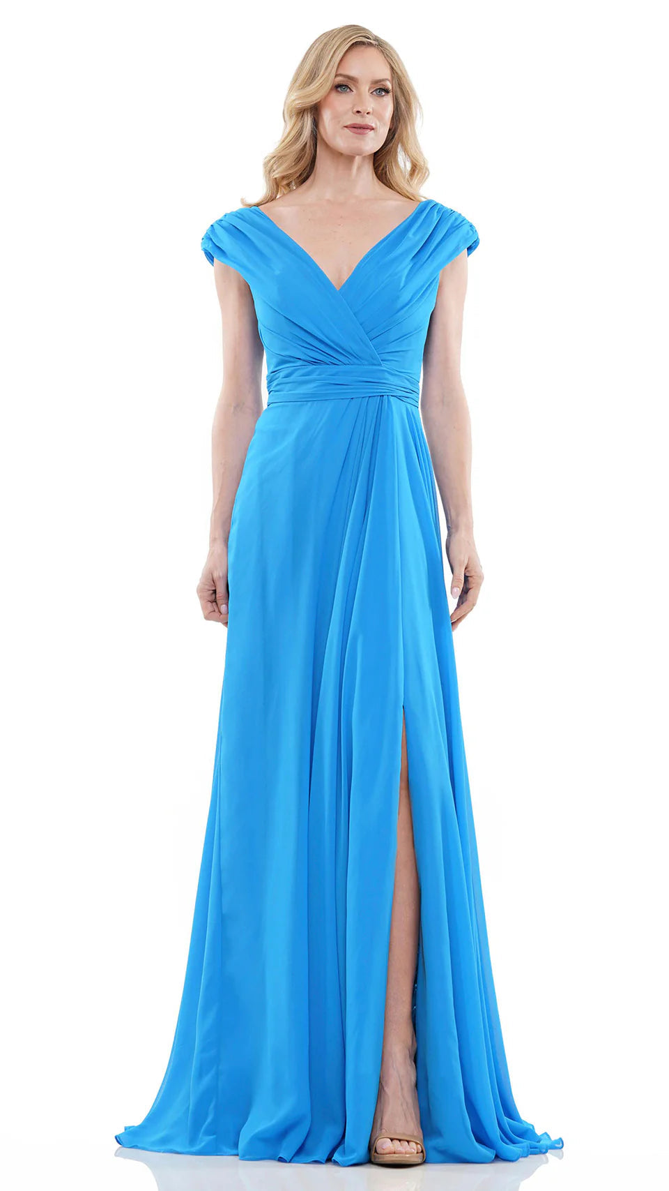 Marsoni by Colors - M251 Gathered V Neck Off Shoulder A-Line Gown - Silhouette Dresses