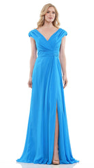 Marsoni by Colors - M251 Gathered V Neck Off Shoulder A-Line Gown