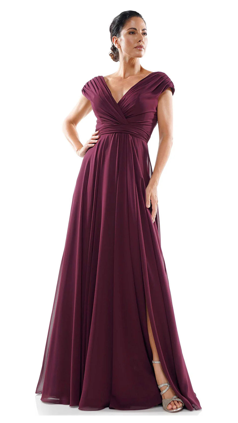 Marsoni by Colors - M251 Gathered V Neck Off Shoulder A-Line Gown - Silhouette Dresses