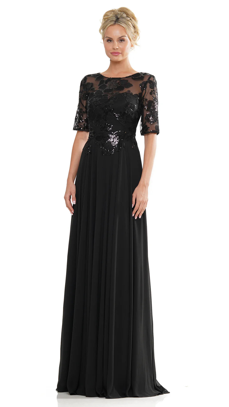 Marsoni by Colors - M286 Sequined Bateau Chiffon A-line Dress - view 9