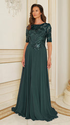 Marsoni by Colors - M286 Sequined Bateau Chiffon A-line Dress - Silhouette Dresses
