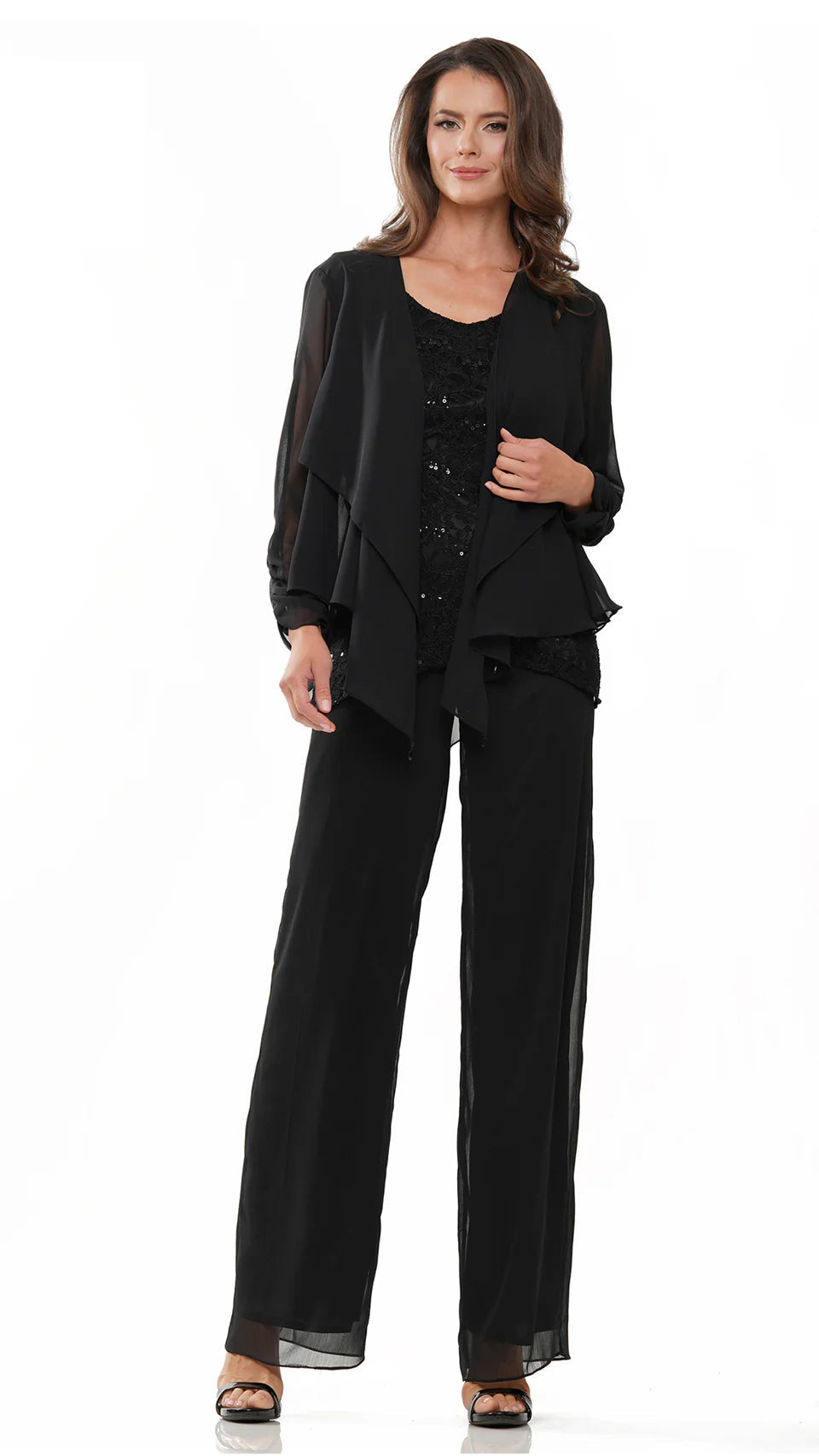 Marsoni by Colors - M303 Three-Piece Chiffon Lace Pantsuit - Silhouette Dresses