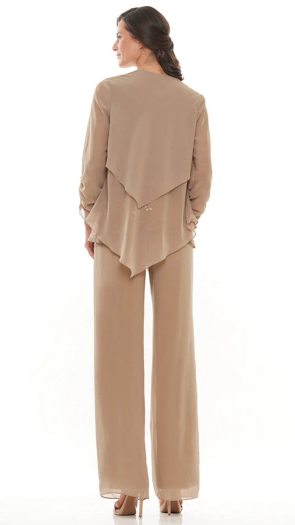 Marsoni by Colors - M303 Three-Piece Chiffon Lace Pantsuit - Silhouette Dresses