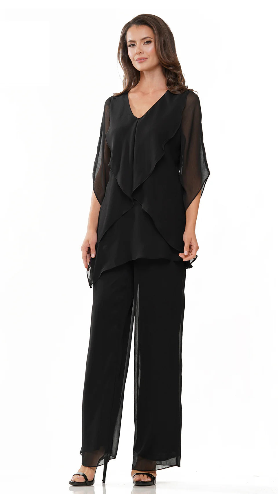 Marsoni by Colors - M308 V-Neck Half Sleeves Pantsuit - Silhouette Dresses