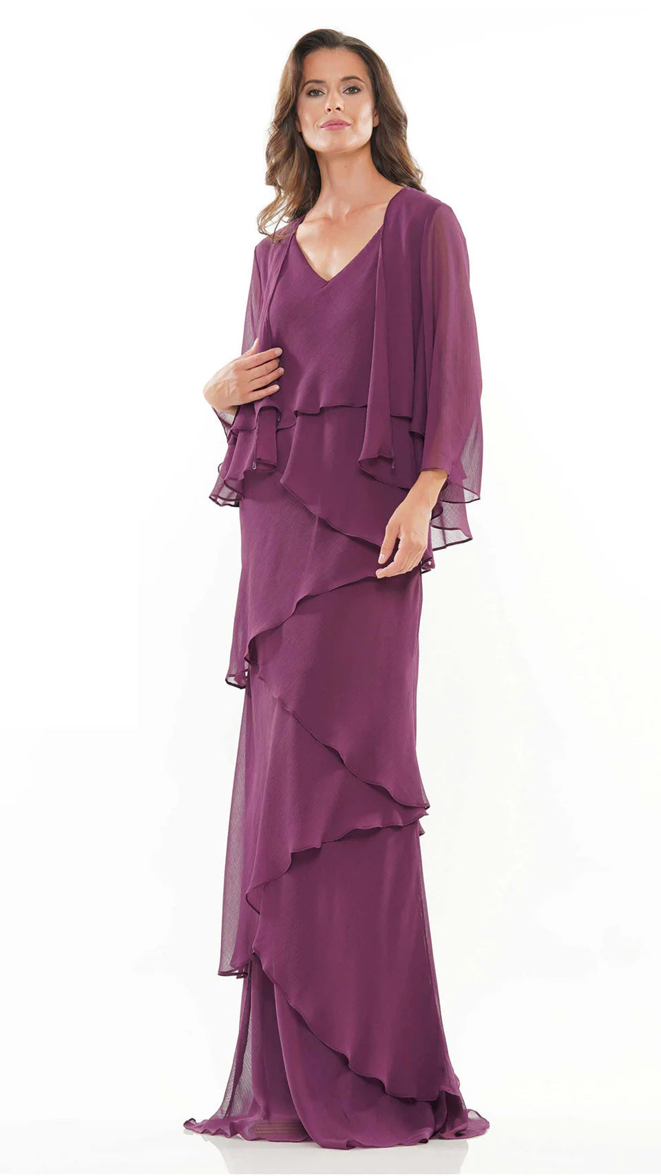 Marsoni by Colors - M309 V-Neck Tiered Sheath Dress - designer mother of the bride dress at Silhouette Dresses