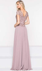 Marsoni by Colors - M243 Short Sleeve Embroidered Peplum Chiffon Gown