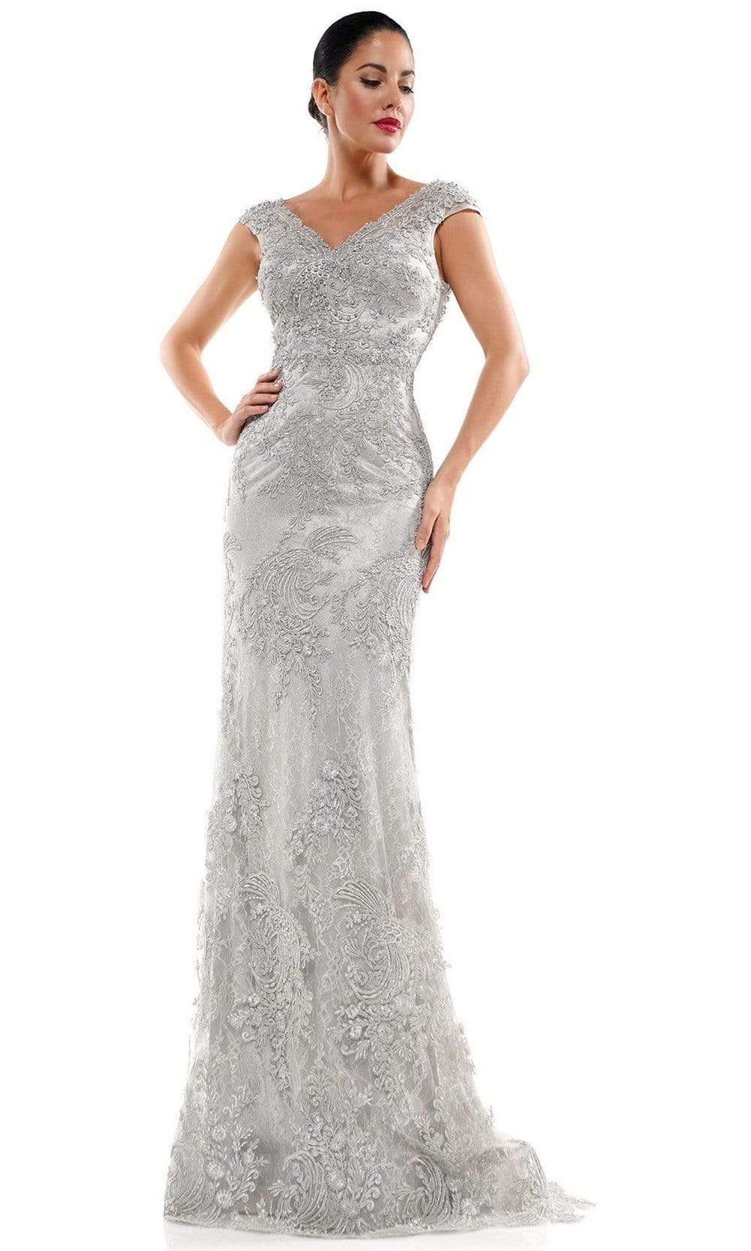 Marsoni by Colors - MV1030 Embroidered V-neck Trumpet Dress