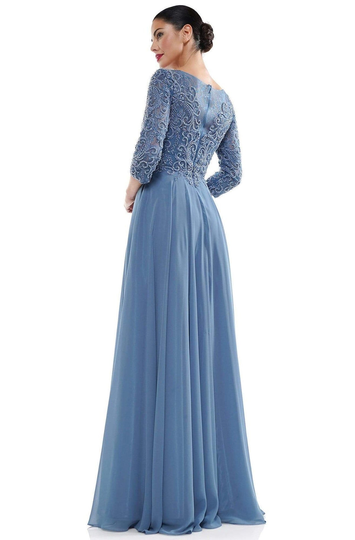 Marsoni by Colors - MV1052 Embroidered Bateau Chiffon A-line Gown