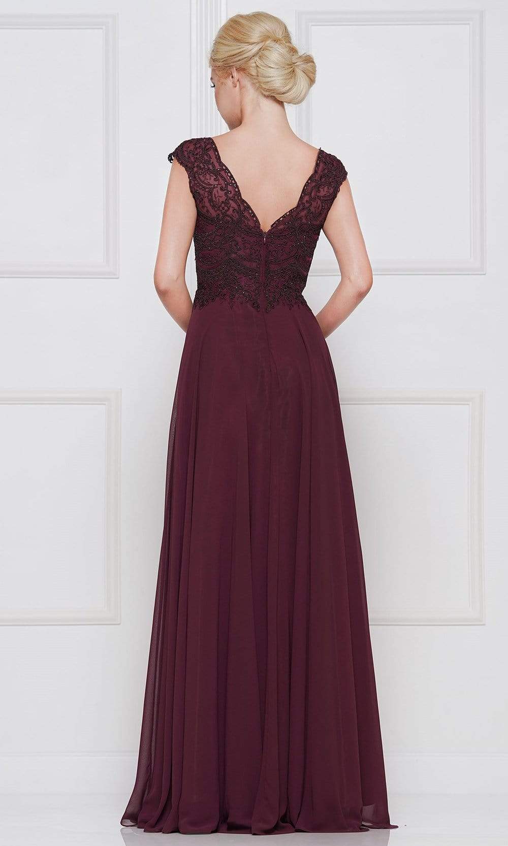 Marsoni by Colors - Beaded Applique A Line Chiffon Dress M238 - back view