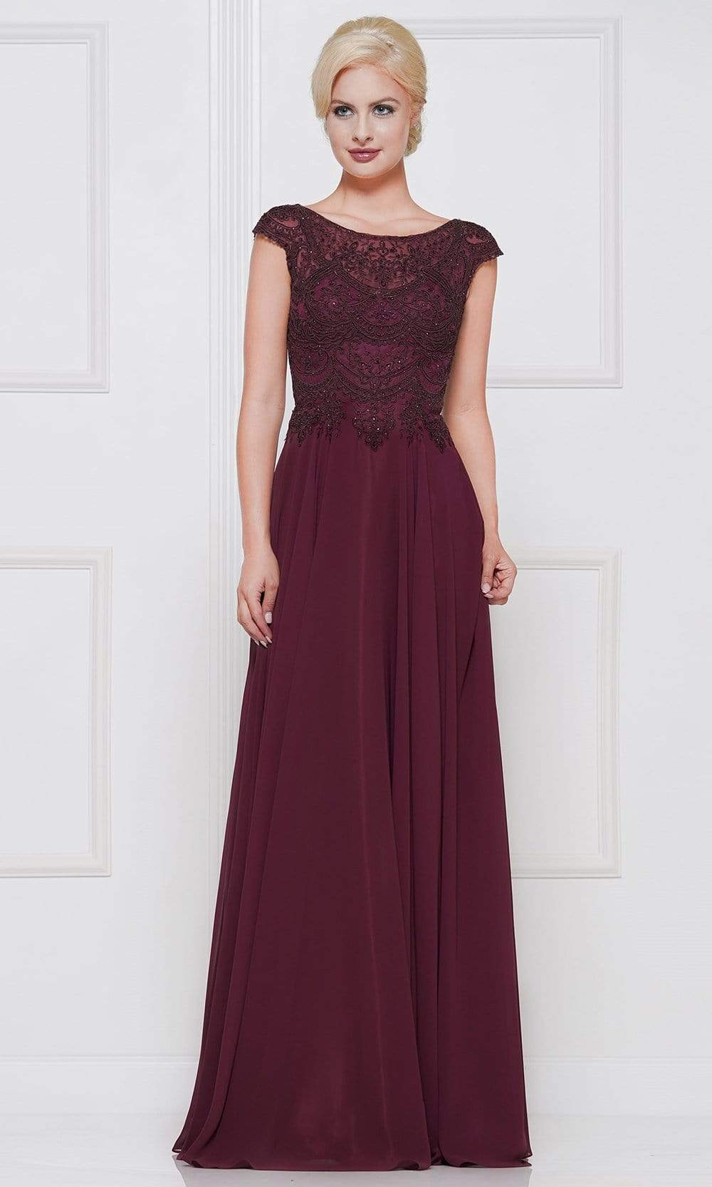 Marsoni by Colors - Beaded Applique A Line Chiffon Dress M238 - designer formal gown at Silhouette Dresses