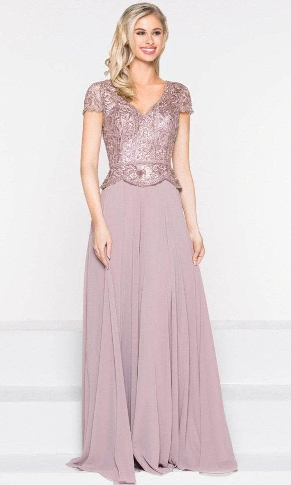 Marsoni by Colors - Embroidered Peplum Formal Gown M243 - designer mother of the bride dress at Silhouette Dresses