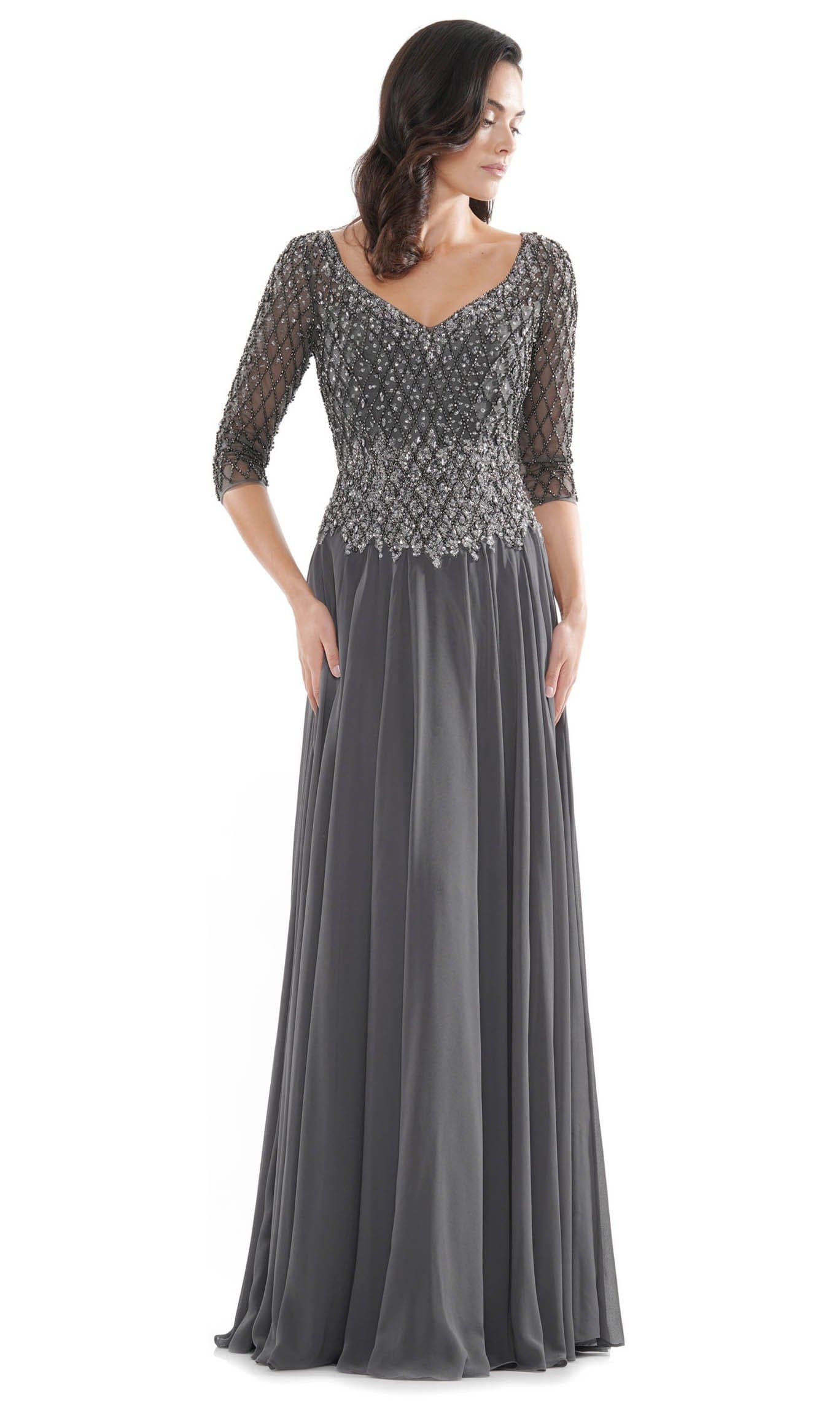 Marsoni by Colors - Illusion Lattice Motif Chiffon A-Line Gown M165 - view 4