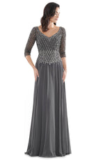 Marsoni by Colors - Illusion Lattice Motif Chiffon A-Line Gown M165 - view 4