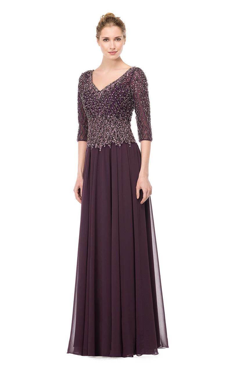 Marsoni by Colors - Illusion Lattice Motif Chiffon A-Line Gown M165 - designer formal gown at Silhouette Dresses