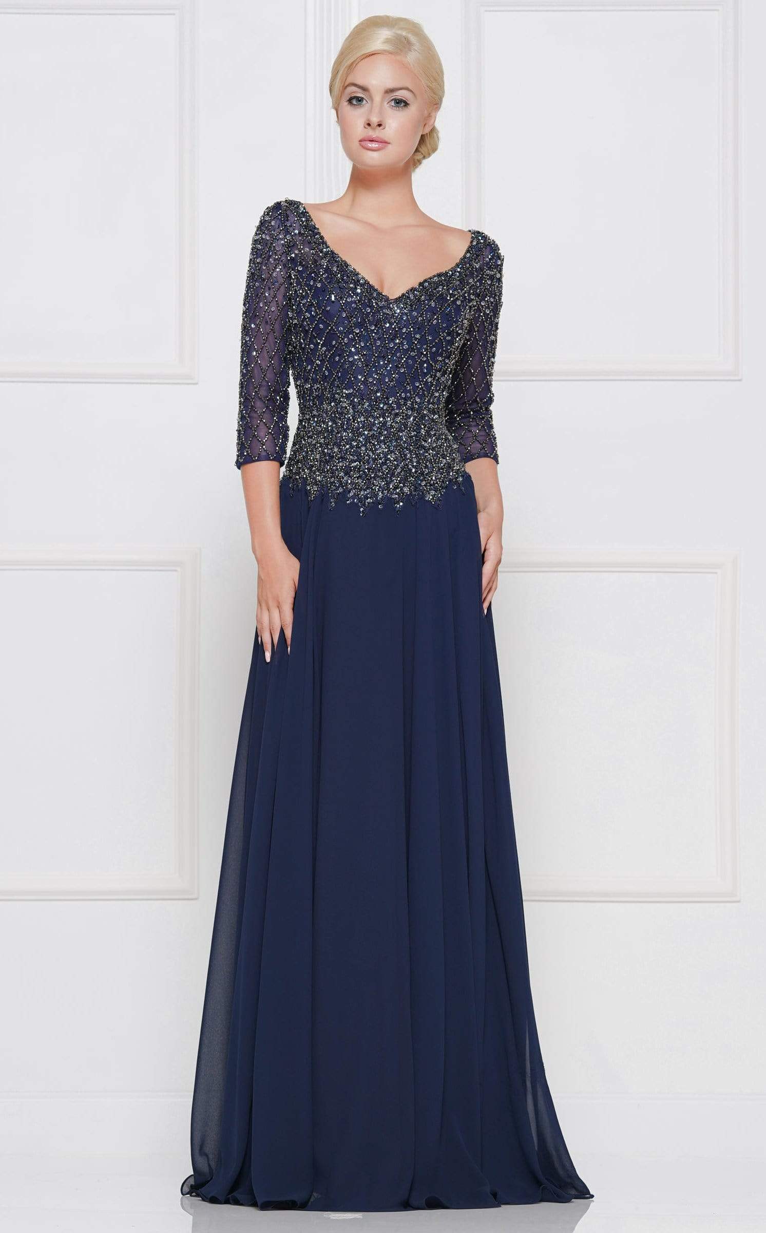 Marsoni by Colors - Illusion Lattice Motif Chiffon A-Line Gown M165 - view 5